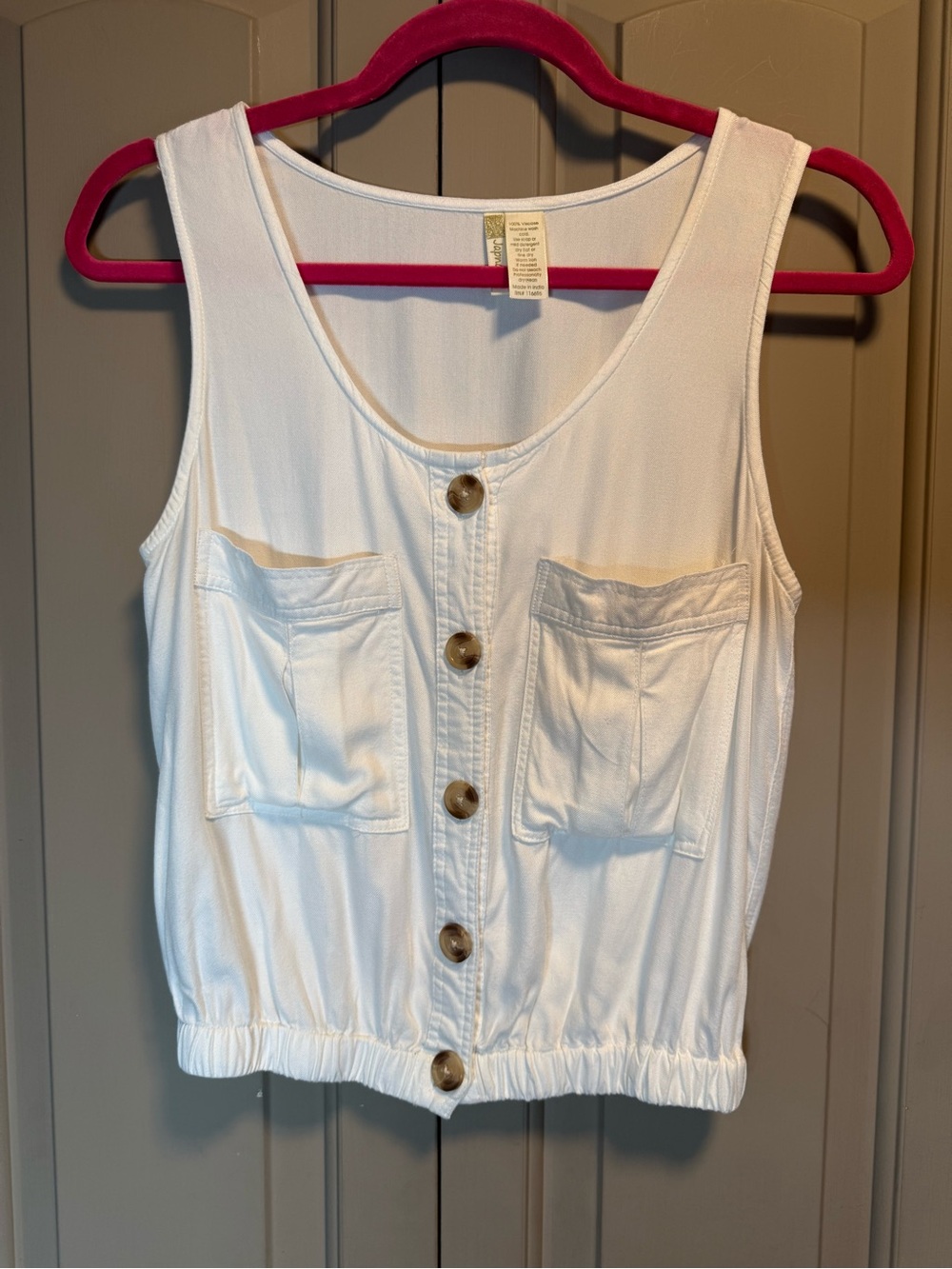 Japna Juniors White Button-Front Pocket Tank